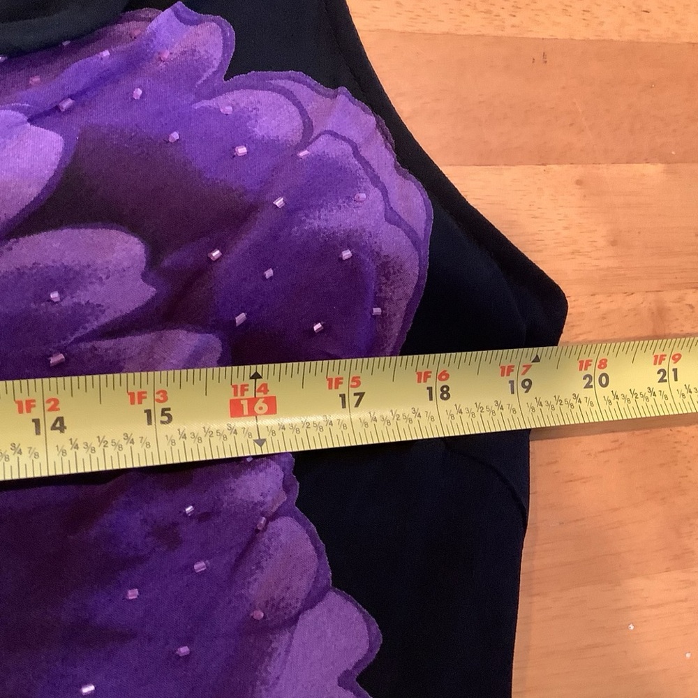 Vtg Black Purple Floral Midi Dress Size 14 Handkerchief Hem Fairy Whimsygoth - Picture 12 of 16